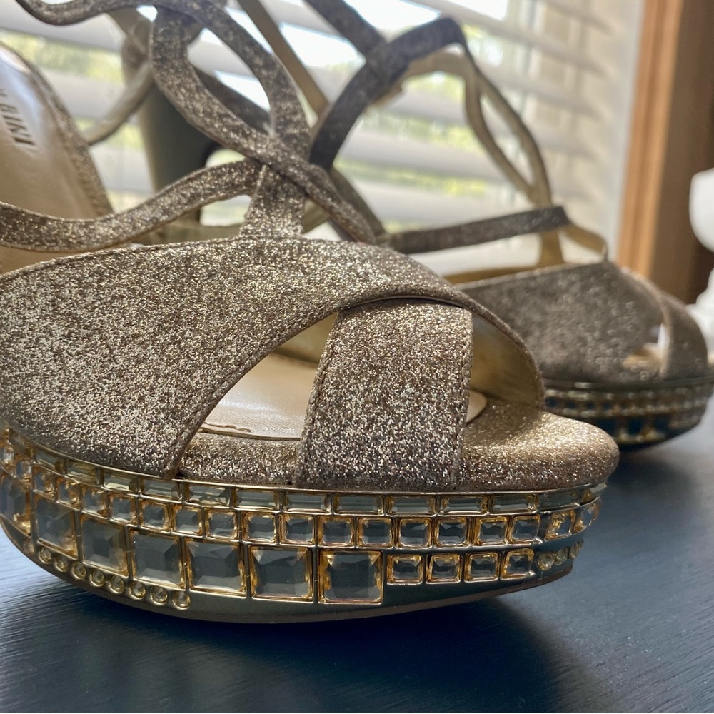 Stunning Champagne Gold jeweled platform heels